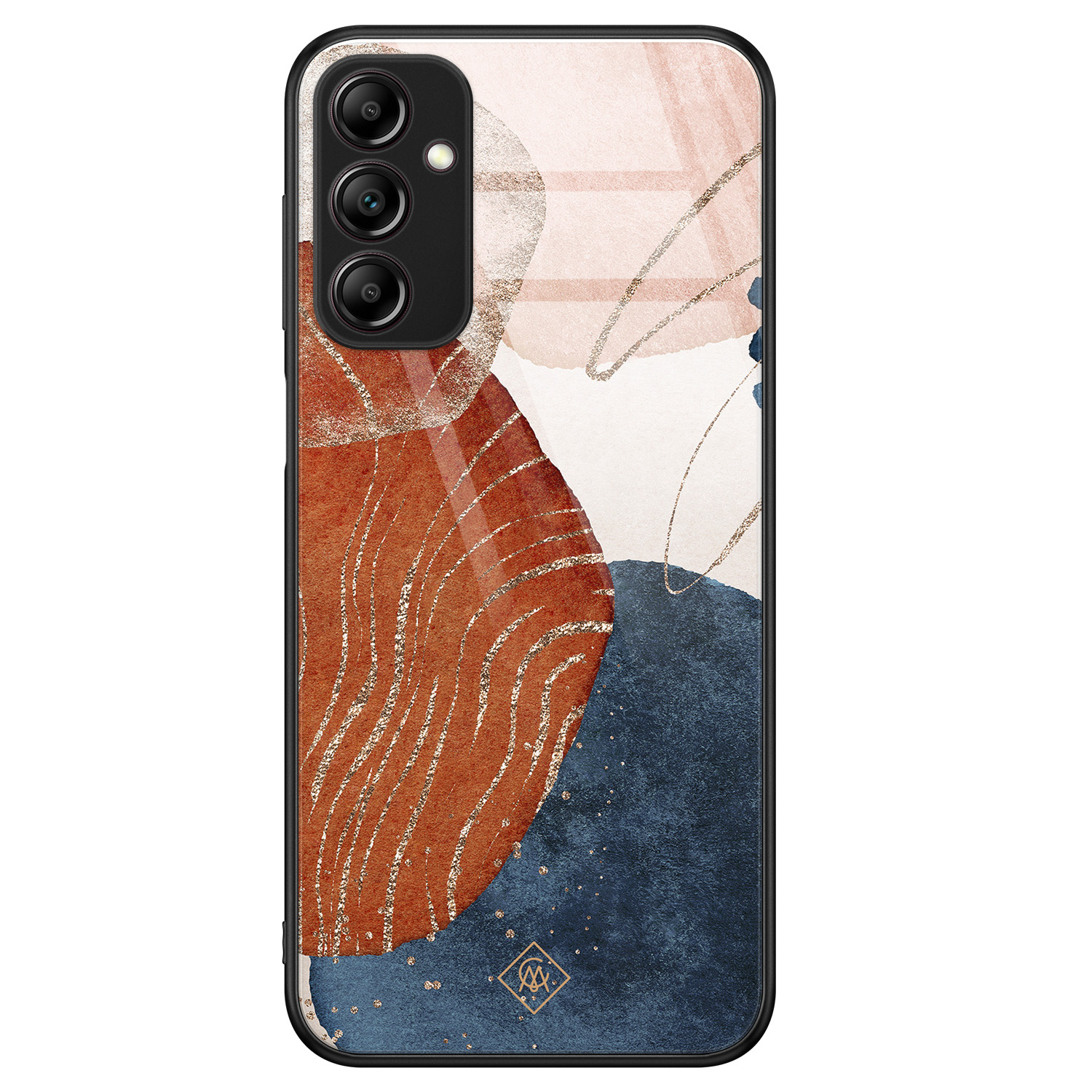 Samsung Galaxy A14 hoesje glas - Abstract terracotta - Multi - Hard Case Zwart - Backcover telefoonhoesje - Geometrisch patroon - Casimoda