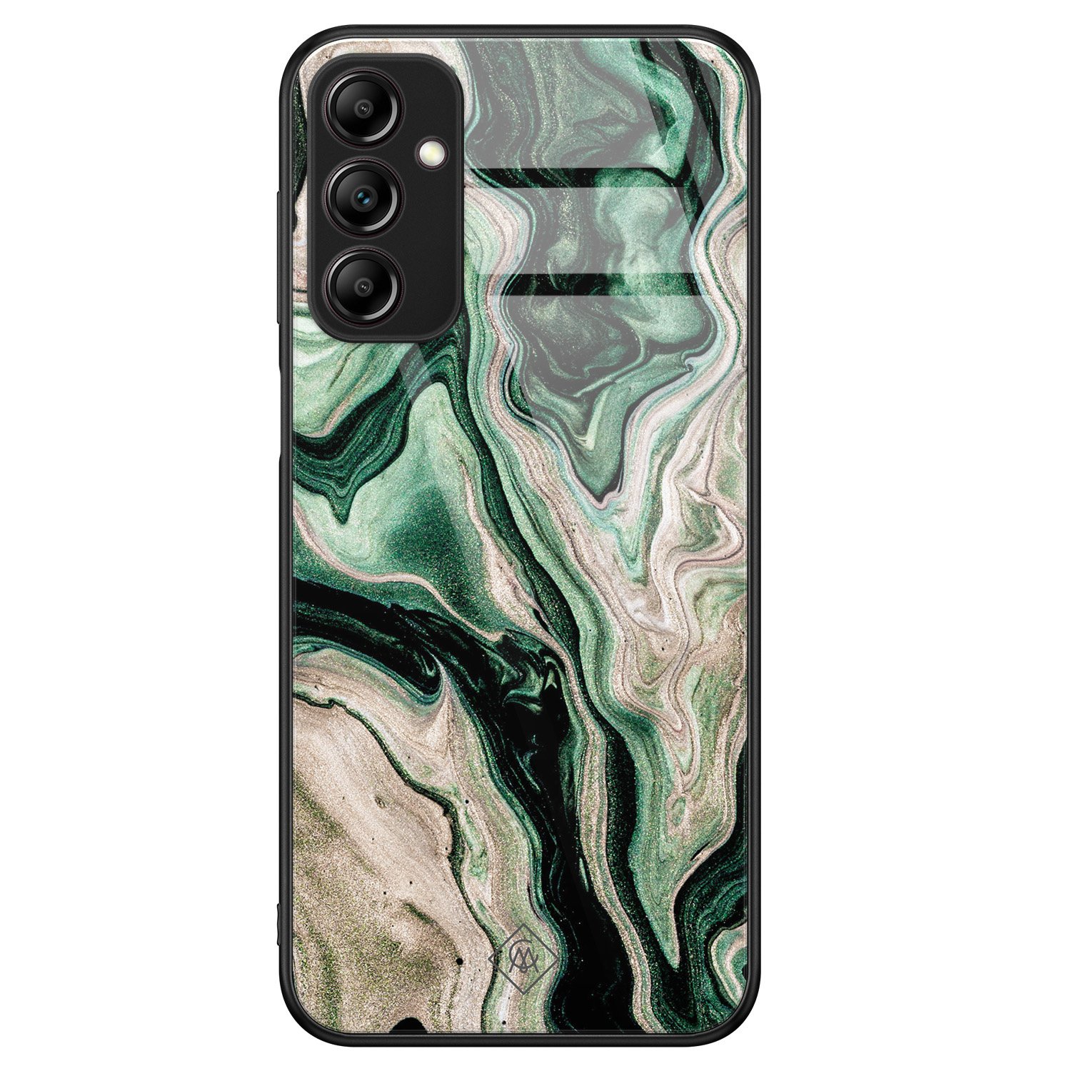 Samsung Galaxy A14 hoesje glas - Groen marmer / Marble - Groen - Hard Case Zwart - Backcover telefoonhoesje - Water - Casimoda