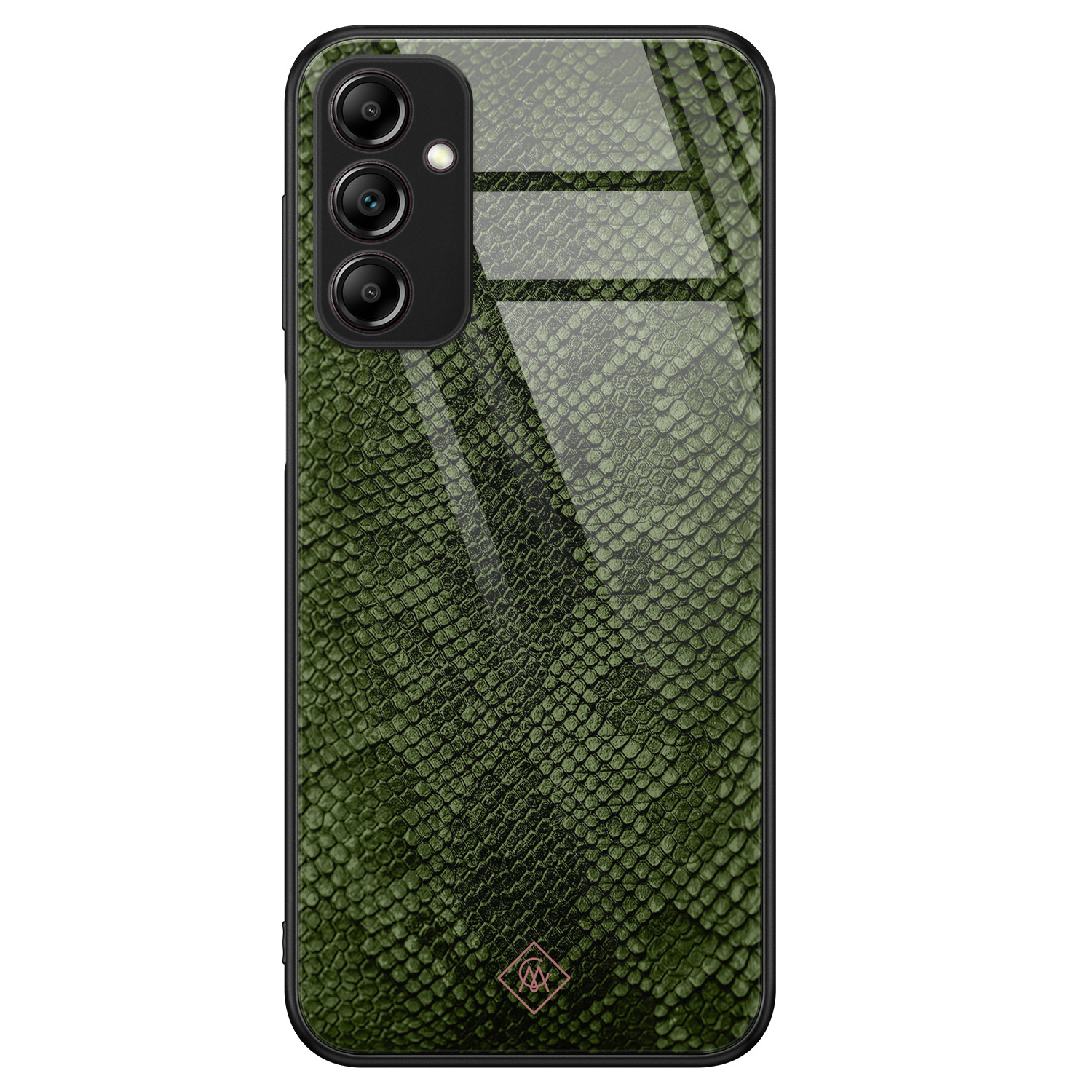 Samsung Galaxy A14 hoesje glas - Snake mix - Groen - Hard Case Zwart - Backcover telefoonhoesje - Slangenprint - Casimoda