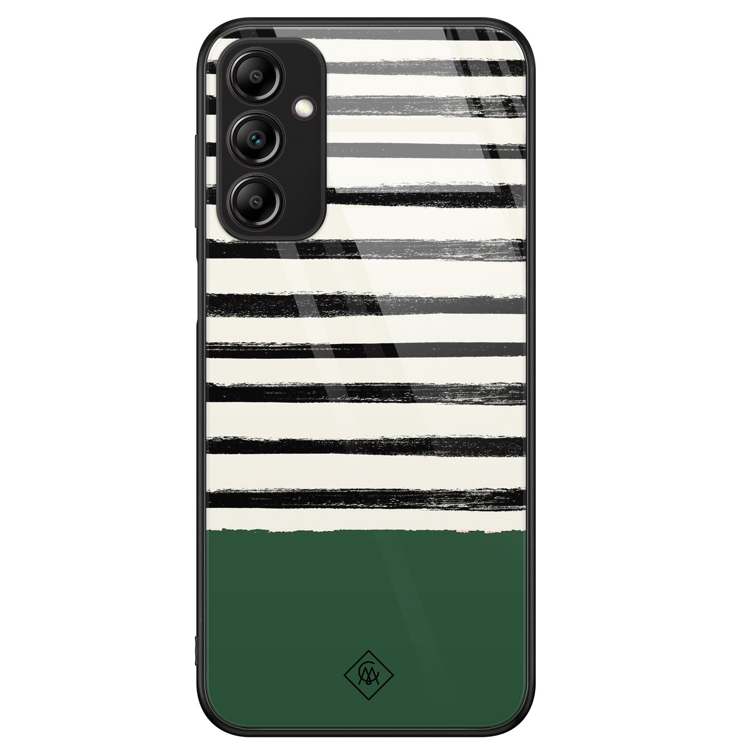 Samsung Galaxy A14 hoesje glas - Green stripes - Groen - Hard Case Zwart - Backcover telefoonhoesje - Gestreept - Casimoda