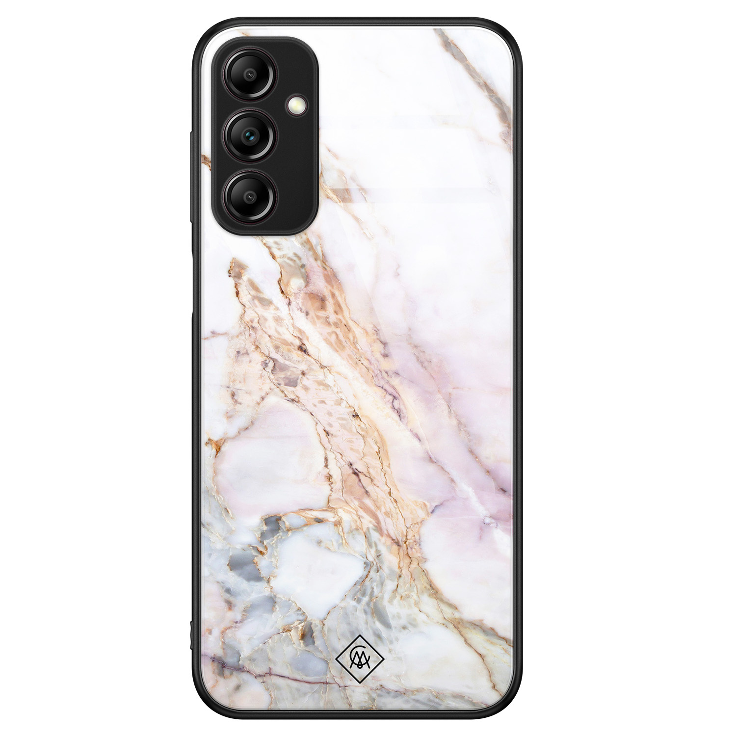 Samsung Galaxy A14 hoesje glas - Parelmoer marmer - Multi - Hard Case Zwart - Backcover telefoonhoesje - Marmer - Casimoda