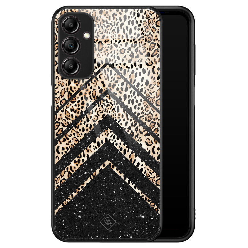 Casimoda Samsung Galaxy A14 glazen hardcase - Chevron luipaard