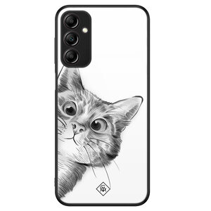 Casimoda Samsung Galaxy A14 glazen hardcase - Peekaboo kat
