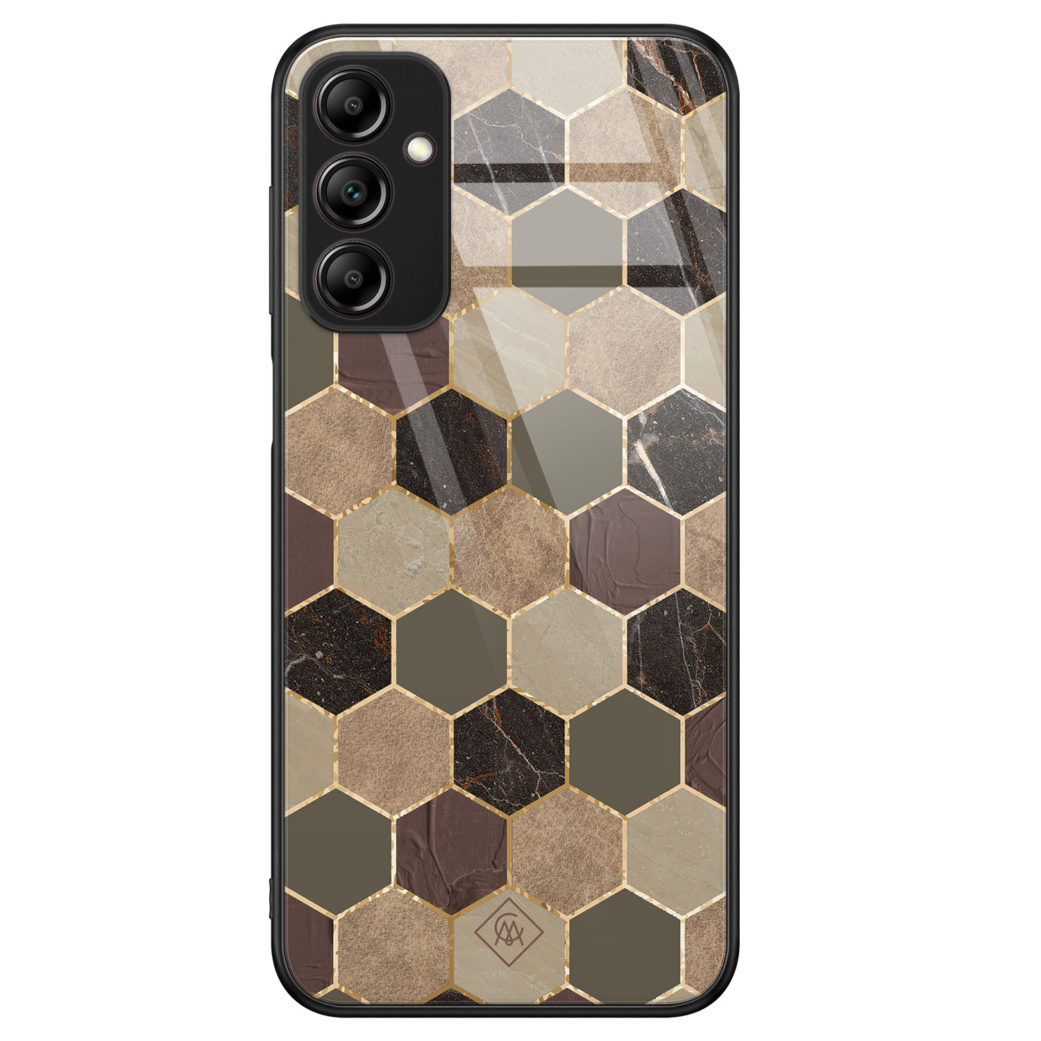 Samsung Galaxy A14 glazen hardcase Kubus bruin groen