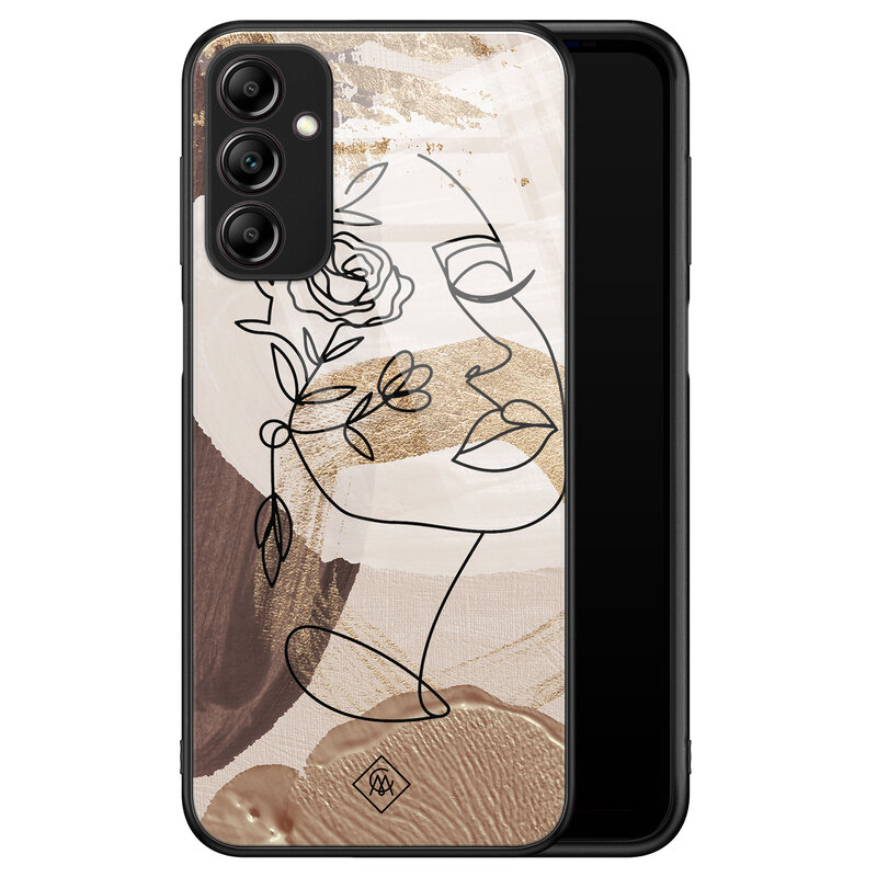 Casimoda Samsung Galaxy A14 glazen hardcase - Abstract gezicht bruin