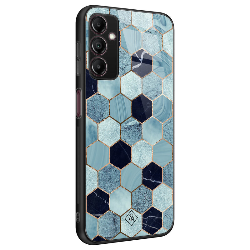 Casimoda Samsung Galaxy A14 glazen hardcase - Blue cubes