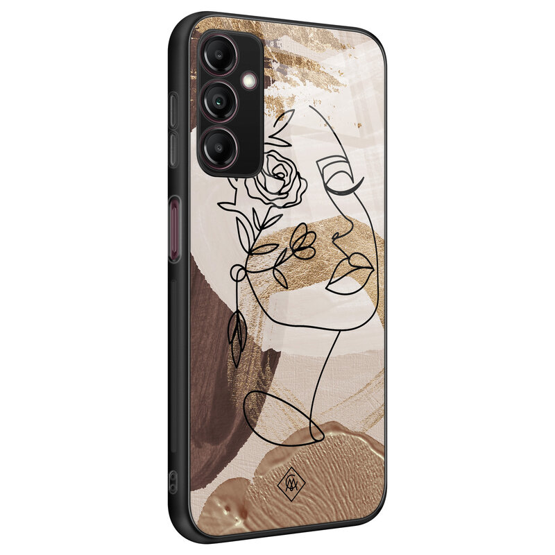 Casimoda Samsung Galaxy A14 glazen hardcase - Abstract gezicht bruin