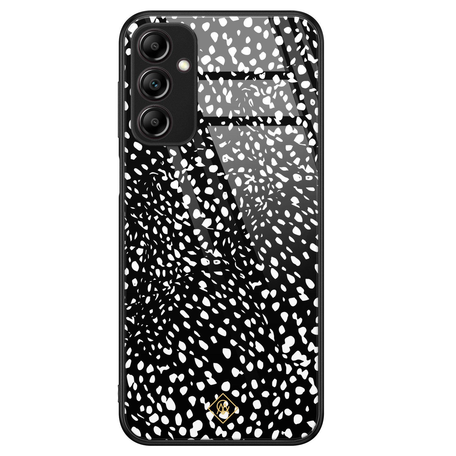 Samsung Galaxy A14 hoesje glas - Black dots - Zwart - Hard Case Zwart - Backcover telefoonhoesje - Gestipt - Casimoda