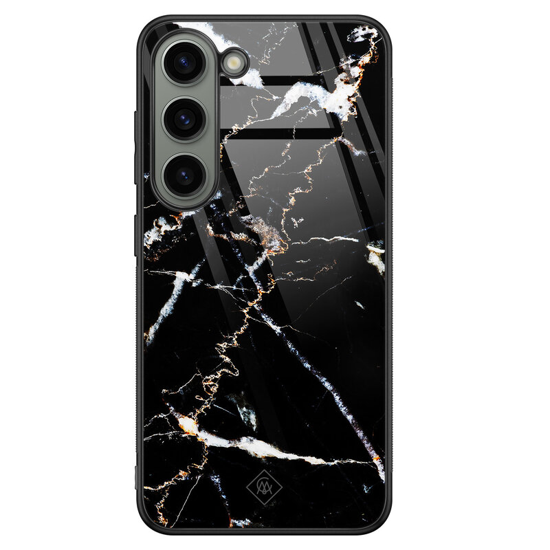 Casimoda Samsung Galaxy S23 glazen hardcase - Marmer zwart