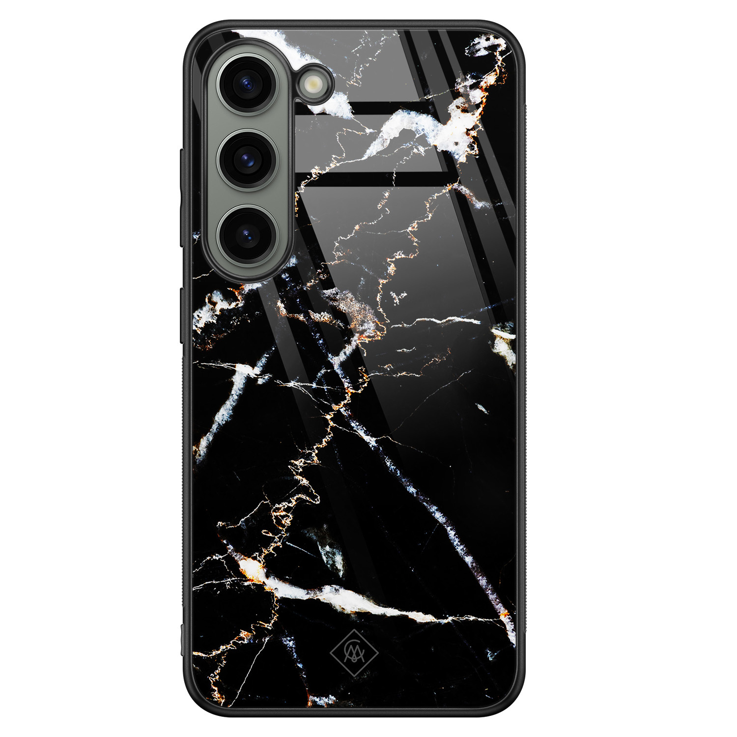 Samsung Galaxy S23 hoesje glas - Marmer zwart - Zwart - Hard Case Zwart - Backcover telefoonhoesje - Marmer - Casimoda