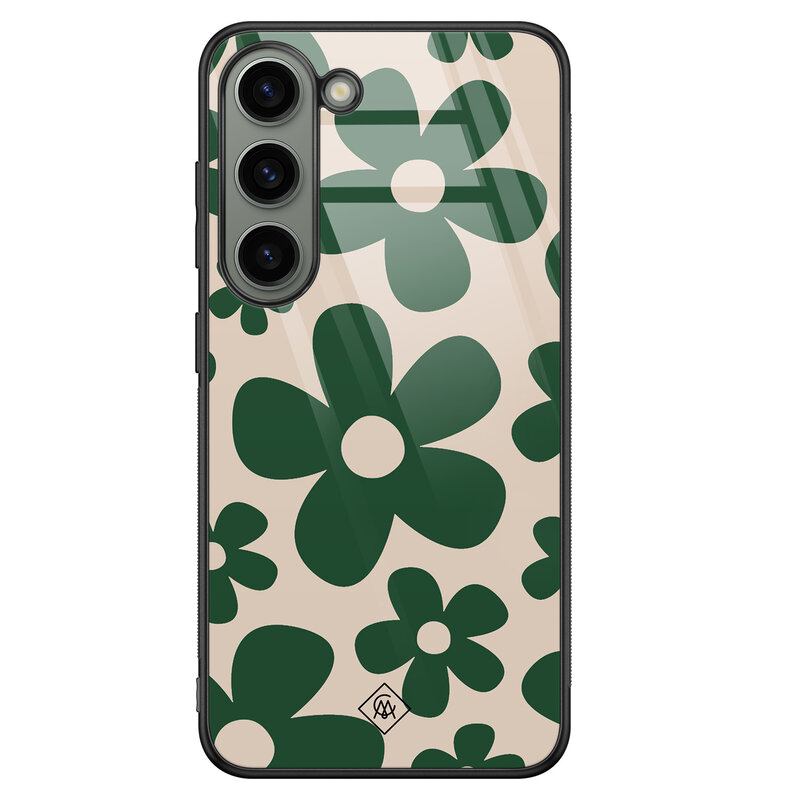 Casimoda Samsung Galaxy S23 glazen hardcase - Retro flowers groen