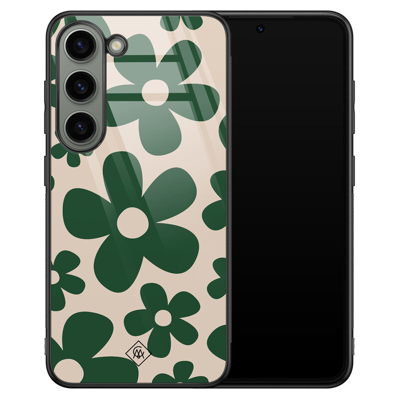 Casimoda Samsung Galaxy S23 glazen hardcase - Retro flowers groen