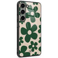 Casimoda Samsung Galaxy S23 glazen hardcase - Retro flowers groen