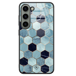 Casimoda Samsung Galaxy S23 glazen hardcase - Blue cubes