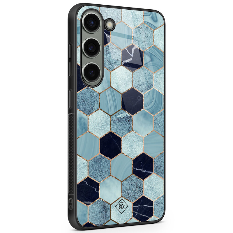 Casimoda Samsung Galaxy S23 glazen hardcase - Blue cubes