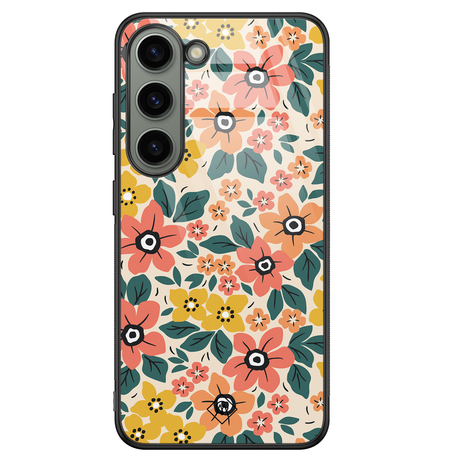 Samsung Galaxy S23 hoesje glas - Blossom - Multi - Hard Case Zwart - Backcover telefoonhoesje - Bloemen - Casimoda