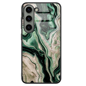 Casimoda Samsung Galaxy S23 glazen hardcase - Green waves