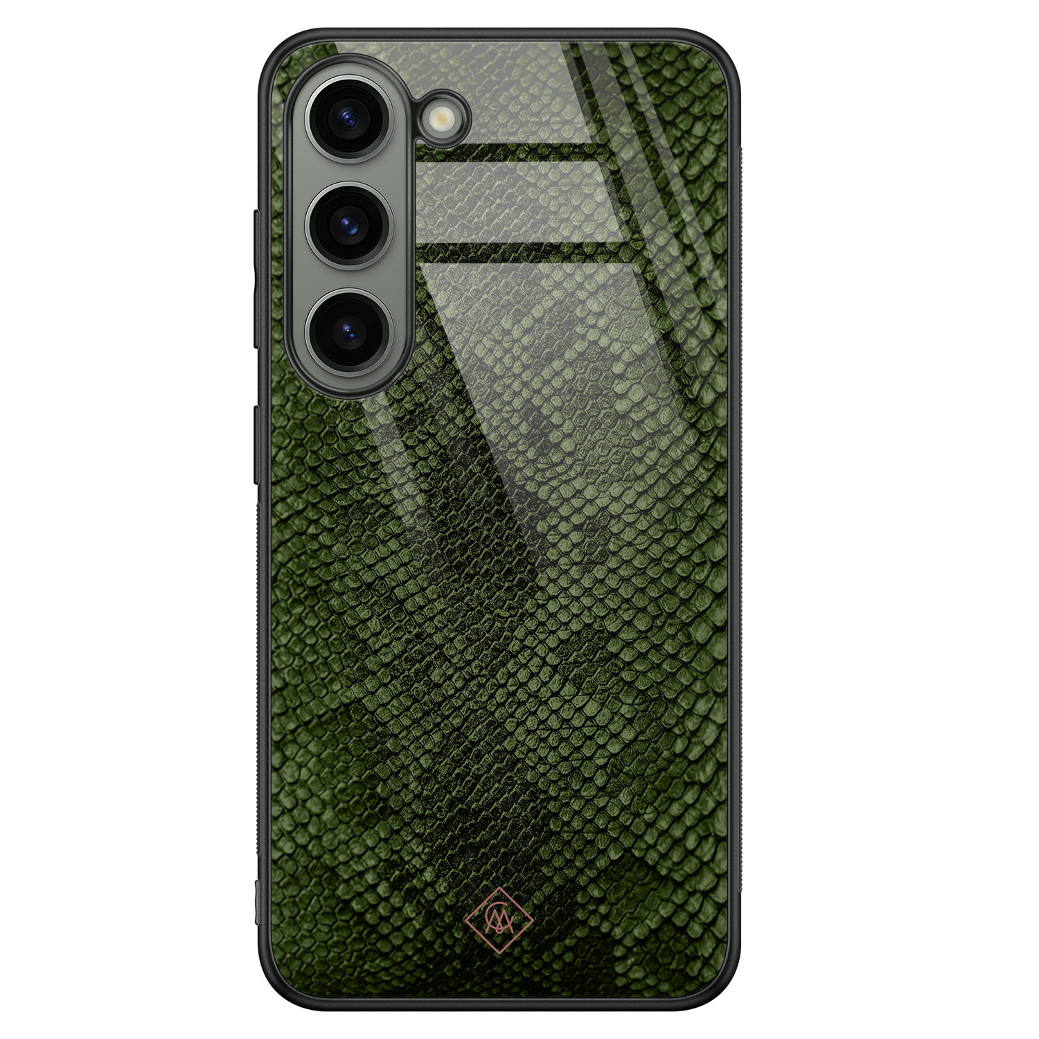 Samsung Galaxy S23 hoesje glas - Snake mix - Groen - Hard Case Zwart - Backcover telefoonhoesje - Slangenprint - Casimoda