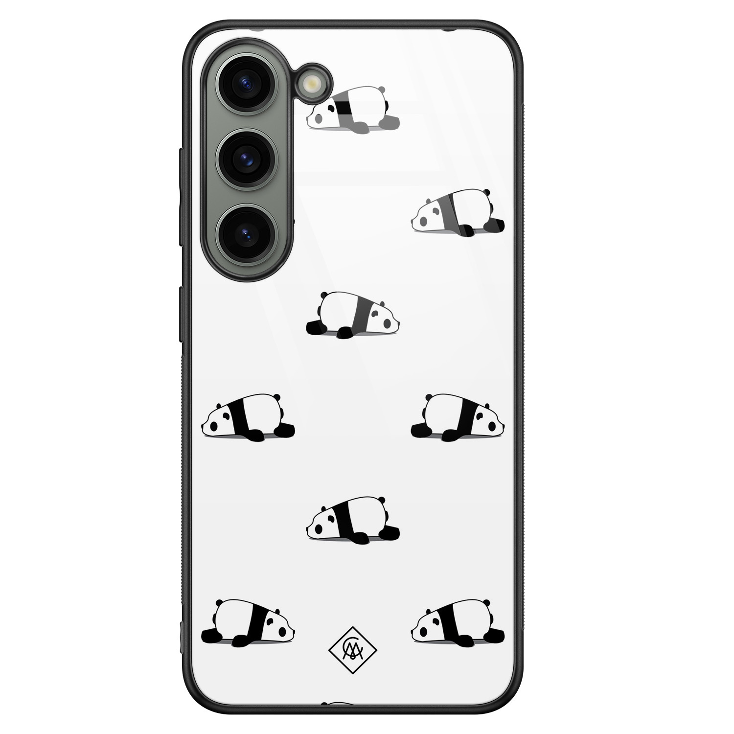 Samsung Galaxy S23 hoesje glas - Panda - Zwart - Hard Case Zwart - Backcover telefoonhoesje - Panda - Casimoda
