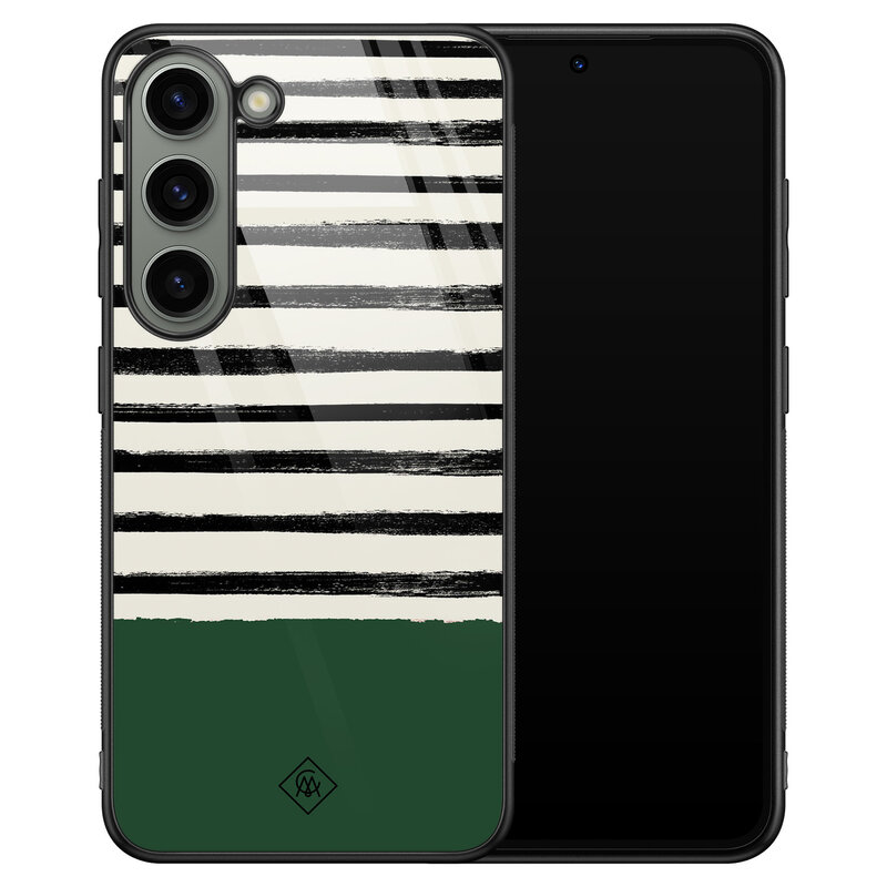 Casimoda Samsung Galaxy S23 glazen hardcase - Green stripes