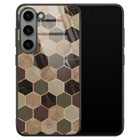 Casimoda Samsung Galaxy S23 glazen hardcase - Kubus bruin groen