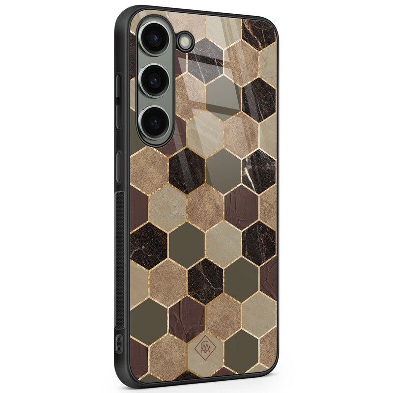 Casimoda Samsung Galaxy S23 glazen hardcase - Kubus bruin groen