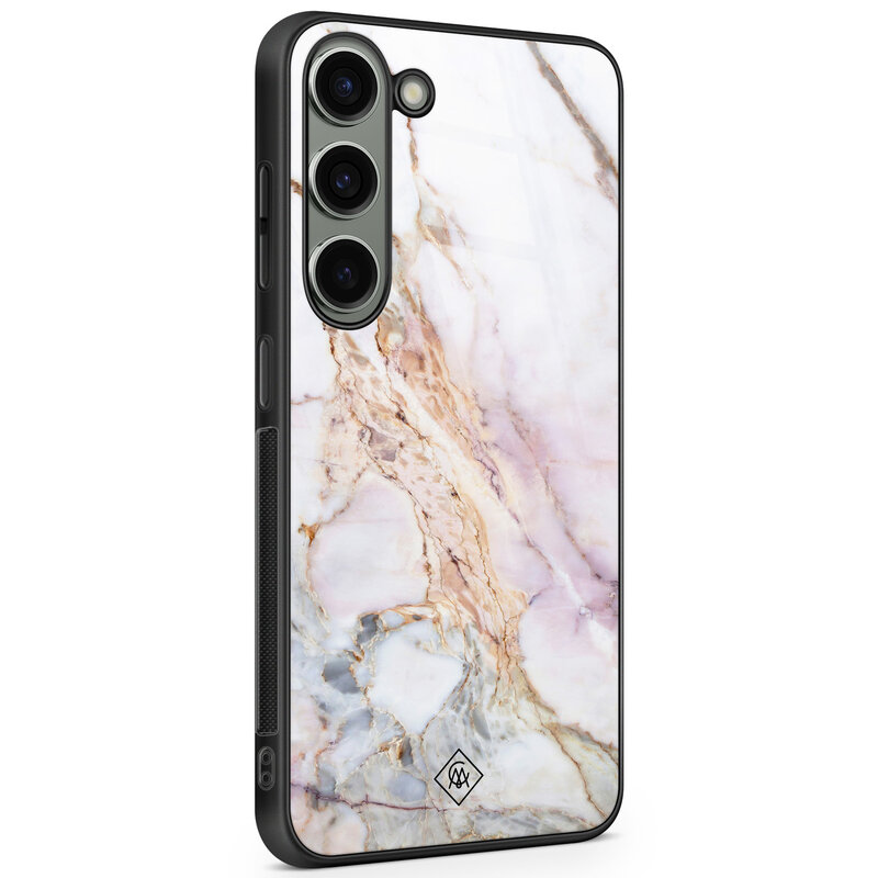 Casimoda Samsung Galaxy S23 glazen hardcase - Parelmoer marmer