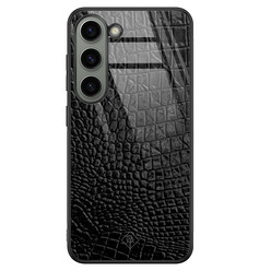 Casimoda Samsung Galaxy S23 glazen hardcase - Croco zwart