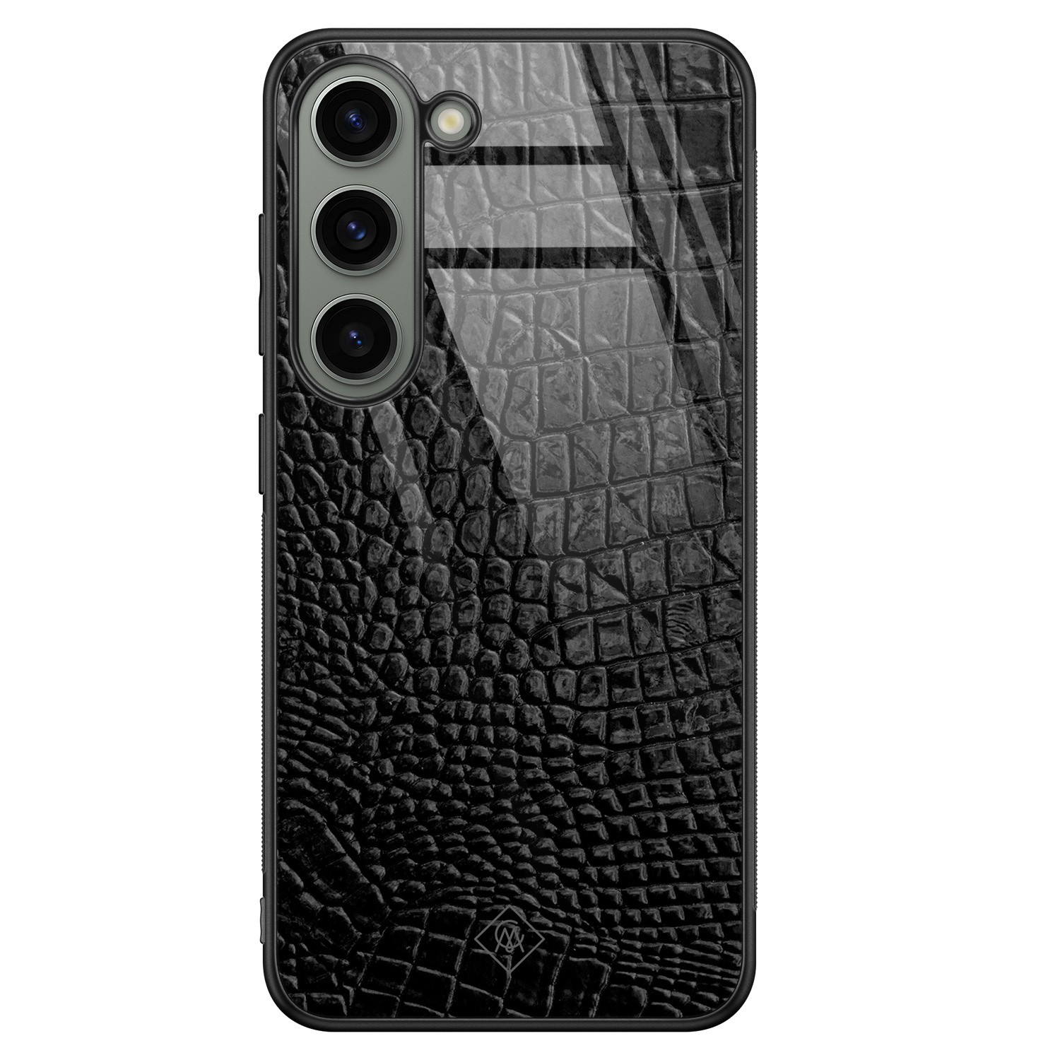 Samsung Galaxy S23 hoesje glas - Croco zwart - Zwart - Hard Case Zwart - Backcover telefoonhoesje - Geen opdruk - Casimoda