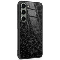 Casimoda Samsung Galaxy S23 glazen hardcase - Croco zwart
