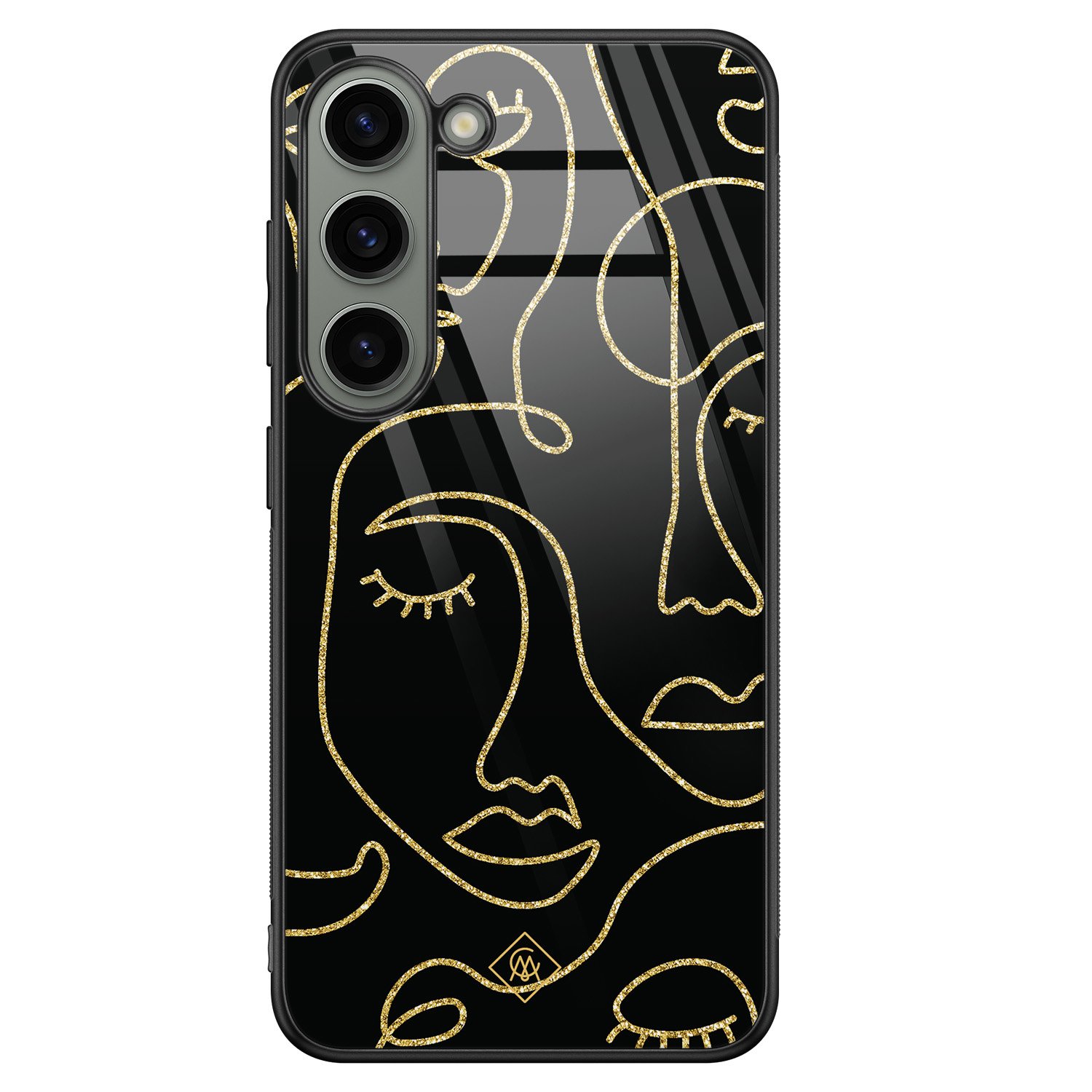Samsung Galaxy S23 hoesje glas - Abstract faces - Zwart - Hard Case Zwart - Backcover telefoonhoesje - Geometrisch patroon - Casimoda