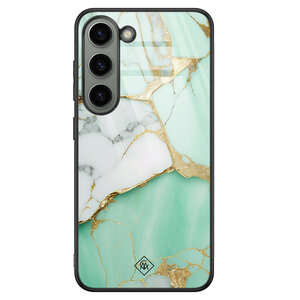 Casimoda Samsung Galaxy S23 glazen hardcase - Marmer mint goud