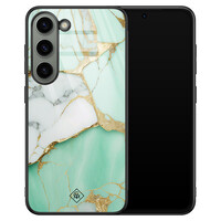 Casimoda Samsung Galaxy S23 glazen hardcase - Marmer mint goud