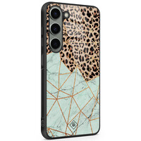 Casimoda Samsung Galaxy S23 glazen hardcase - Luipaard marmer mint