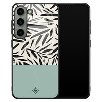 Casimoda Samsung Galaxy S23 glazen hardcase - Abstract mint palms