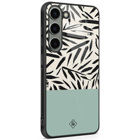 Casimoda Samsung Galaxy S23 glazen hardcase - Abstract mint palms