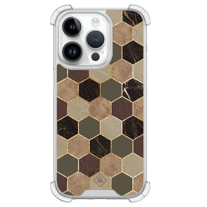 Casimoda iPhone 14 Pro siliconen shockproof hoesje - Kubus groen bruin
