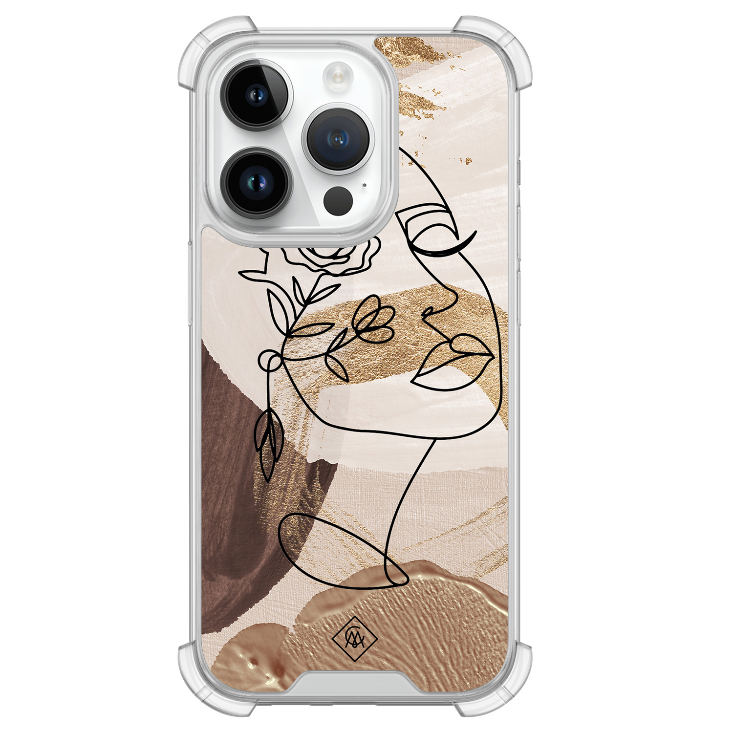 iPhone 14 Pro siliconen shockproof hoesje Abstract gezicht bruin