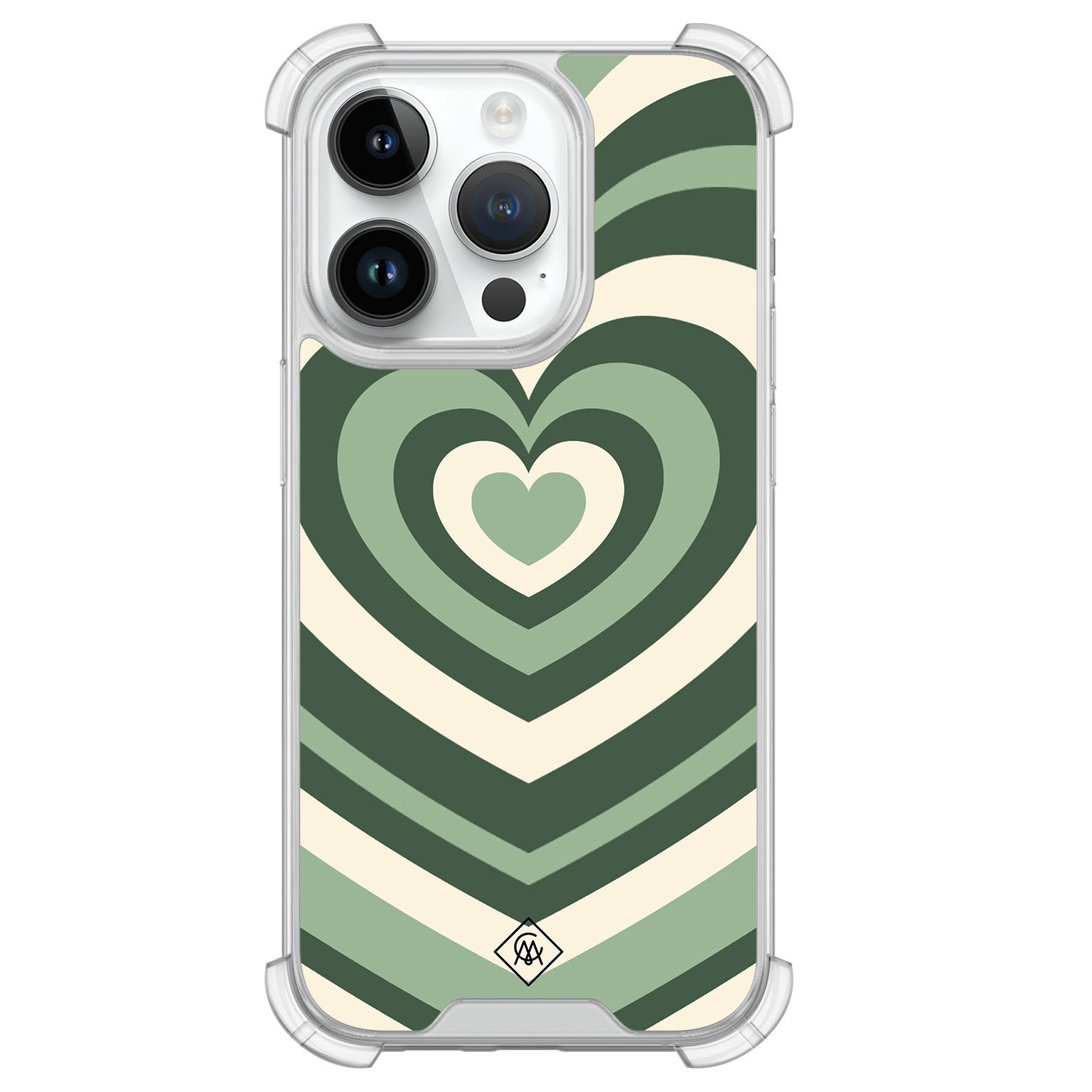 iPhone 14 Pro siliconen shockproof hoesje - Groen hart swirl