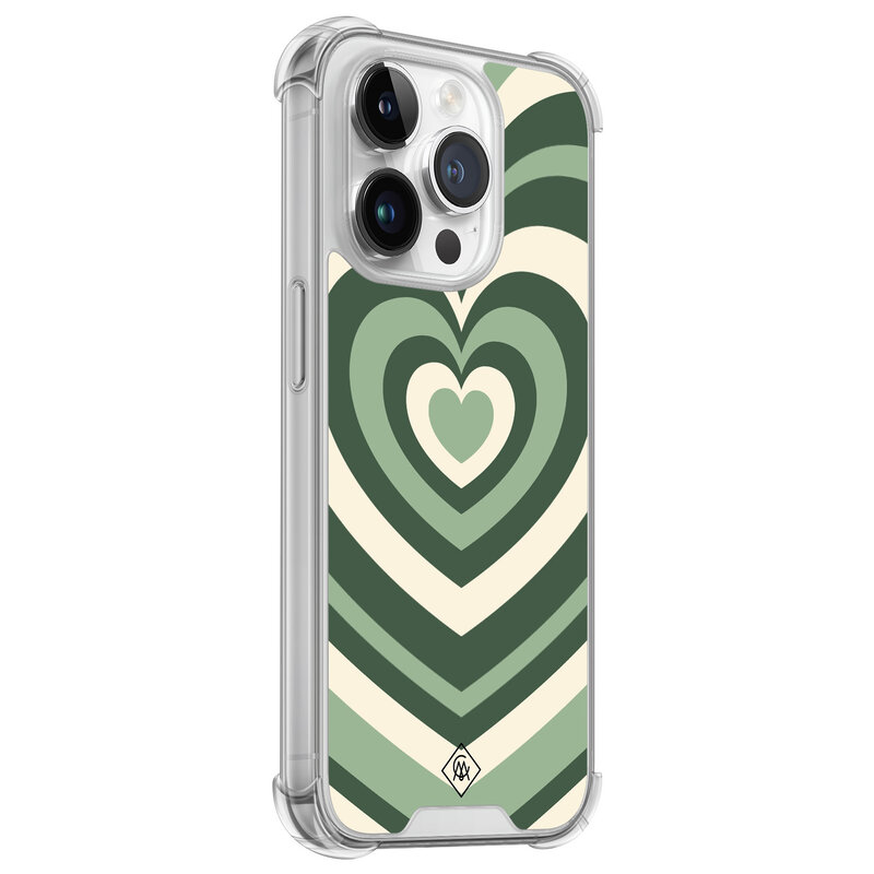 Casimoda iPhone 14 Pro siliconen shockproof hoesje - Groen hart swirl