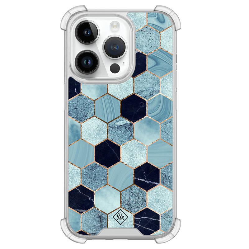 Casimoda iPhone 14 Pro siliconen shockproof hoesje - Blue cubes