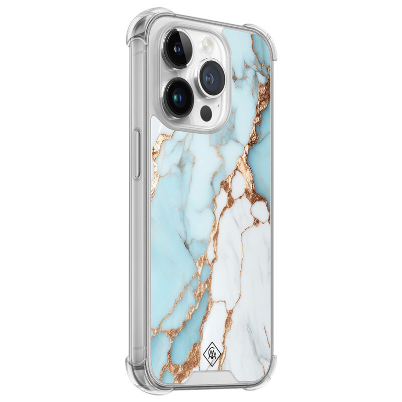 Casimoda iPhone 14 Pro siliconen shockproof hoesje - Marmer lichtblauw