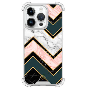 Casimoda iPhone 14 Pro siliconen shockproof hoesje - Marmer triangles