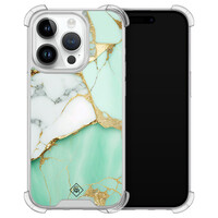 Casimoda iPhone 14 Pro siliconen shockproof hoesje - Marmer mintgroen