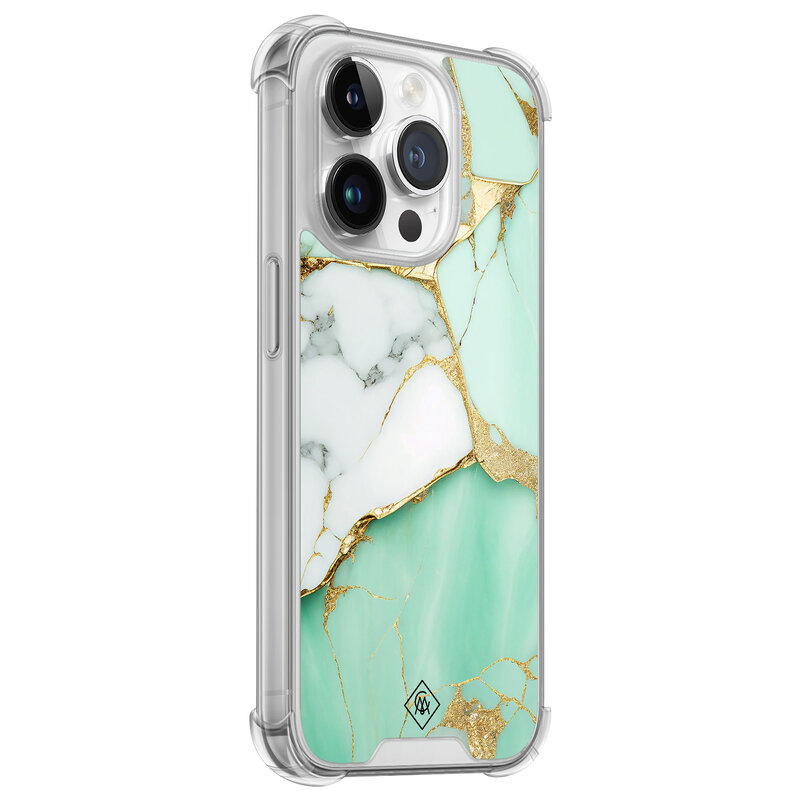 Casimoda iPhone 14 Pro siliconen shockproof hoesje - Marmer mintgroen