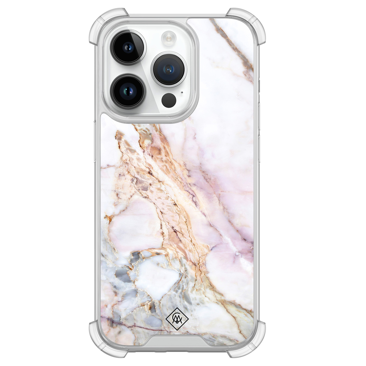 iPhone 14 Pro siliconen shockproof hoesje Parelmoer marmer