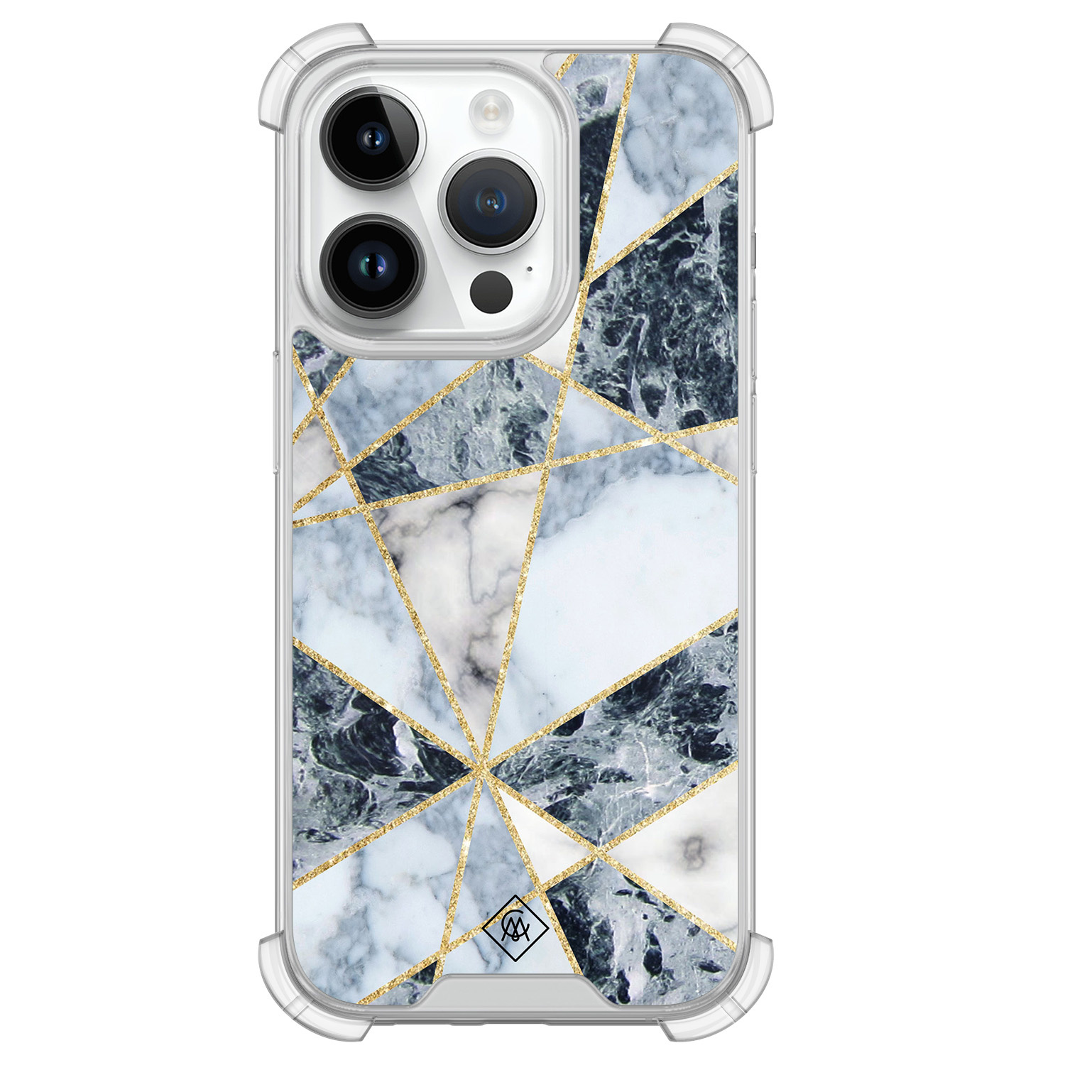 iPhone 14 Pro siliconen shockproof hoesje Marmer blauw