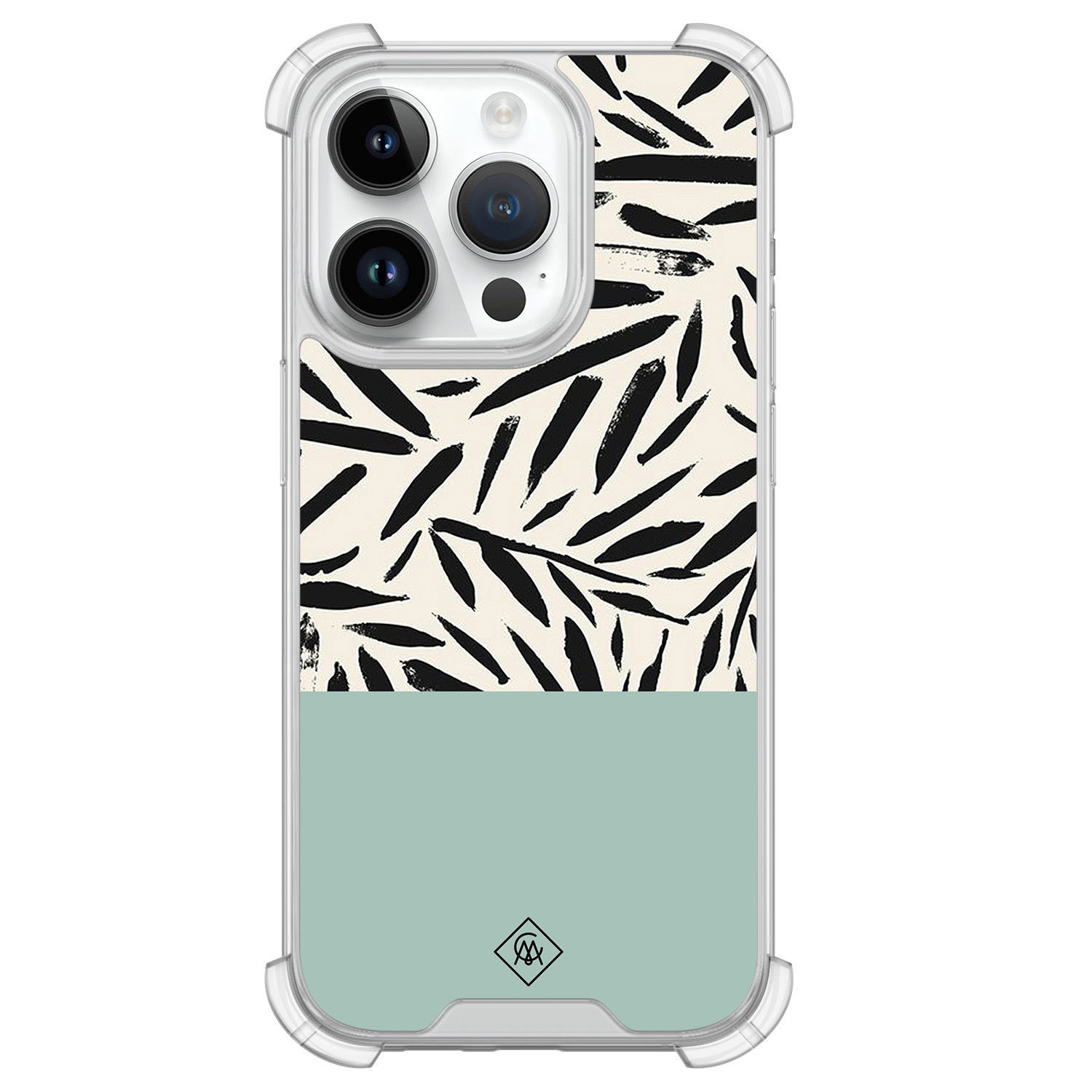 iPhone 14 Pro siliconen shockproof hoesje - Abstract mint palms