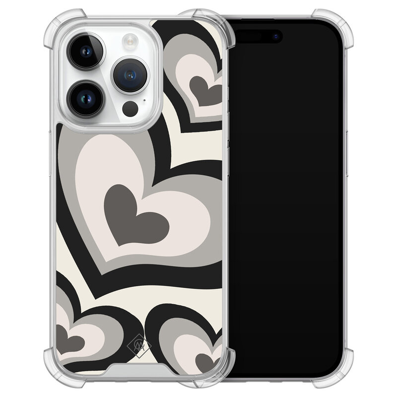 Casimoda iPhone 14 Pro siliconen shockproof hoesje - Hart swirl zwart