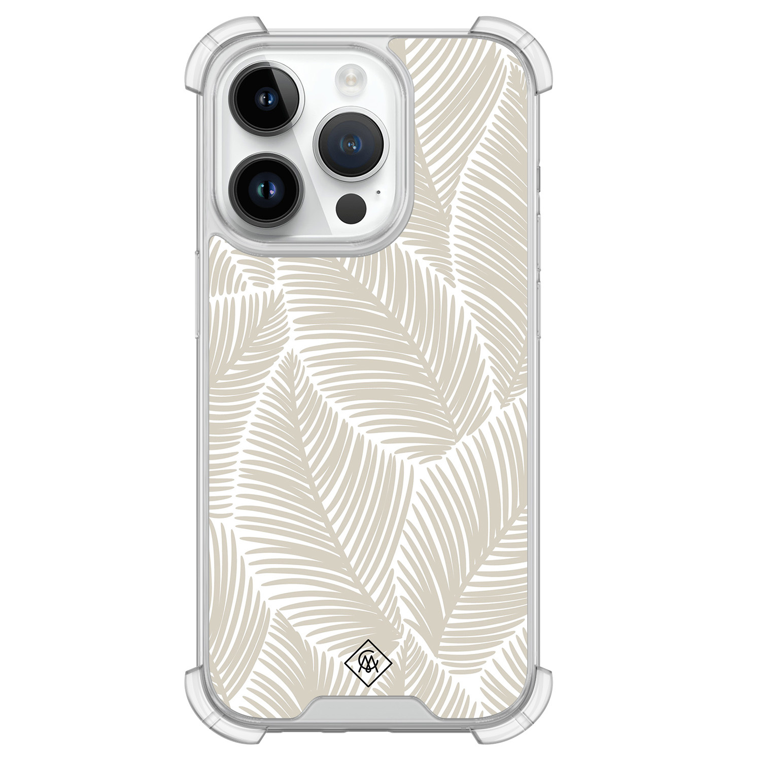 iPhone 14 Pro siliconen shockproof hoesje - Palmy leaves beige